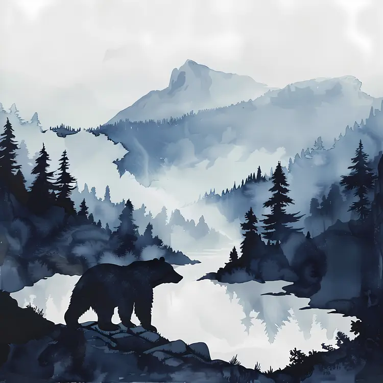 Bear in Mountainous Forest Landscape