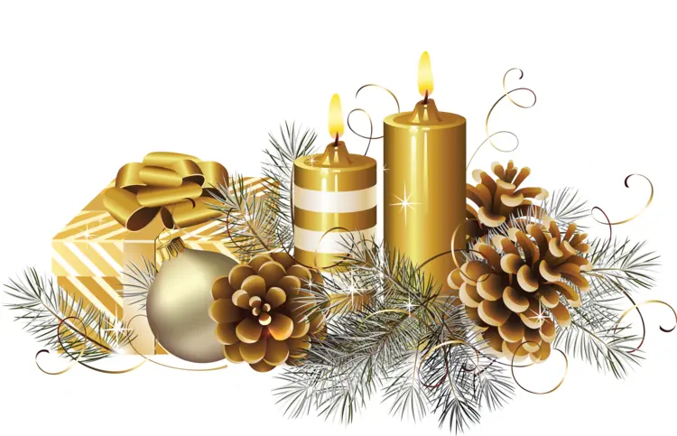Golden Candles with Pinecones and Gift Box