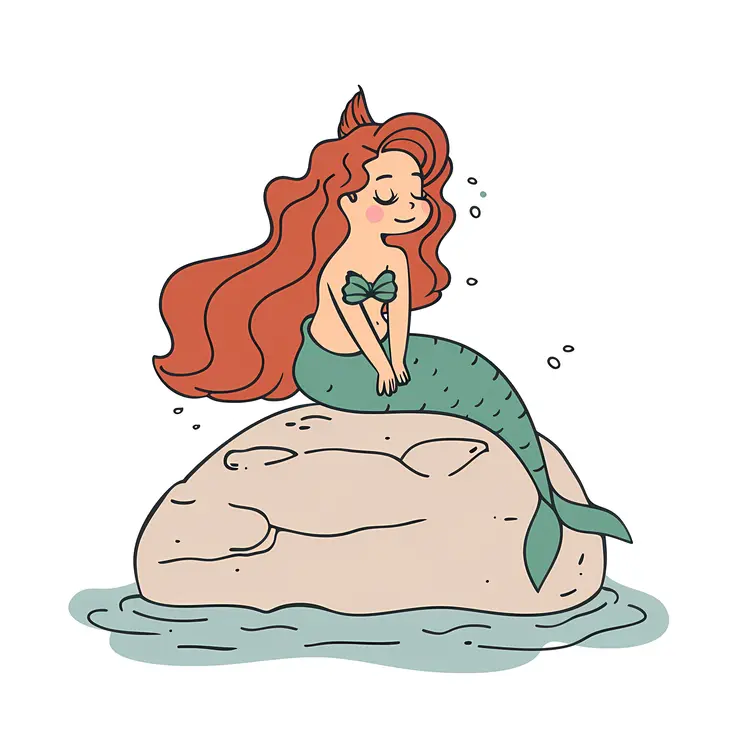 Cute Mermaid Sitting on a Rock