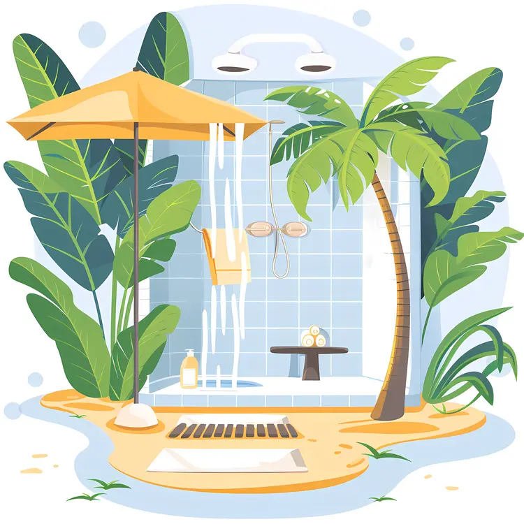 Tropical Outdoor Shower with Umbrella