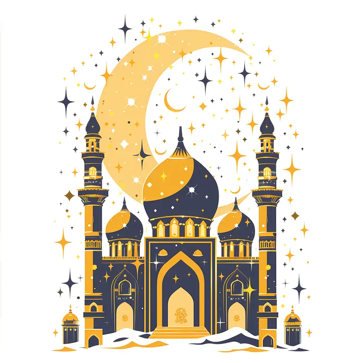 Golden Mosque with Crescent Moon