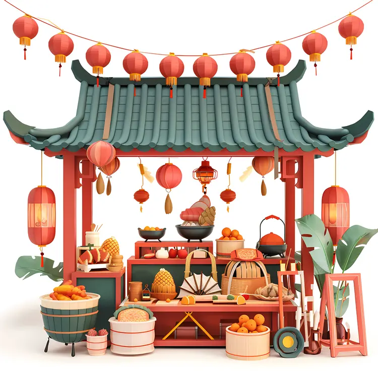 Market Stall Decorated with Lanterns