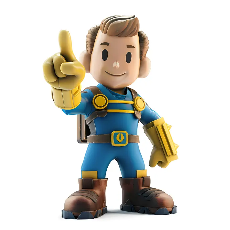 Cartoon Character in Blue Suit Pointing