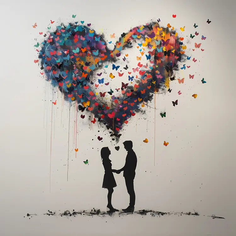 Heart Shaped Art with Butterflies and Couple