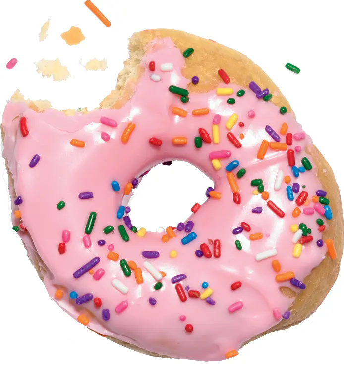 Partially Eaten Donut with Pink Icing and Sprinkles