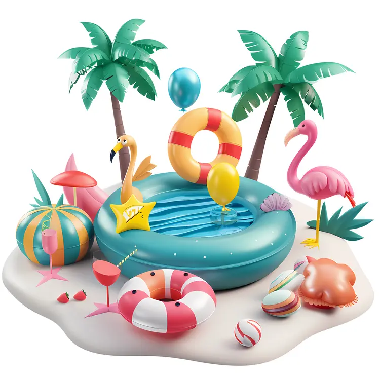 Colorful Inflatable Pool with Flamingo