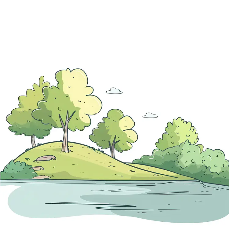 Scenic Hill with Trees and Water