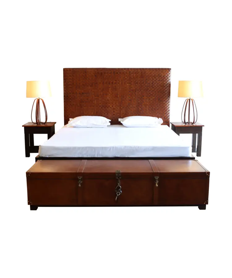 Wooden Bed with Lamps and Nightstands