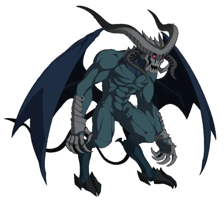 Blue Demon with Wings and Horns