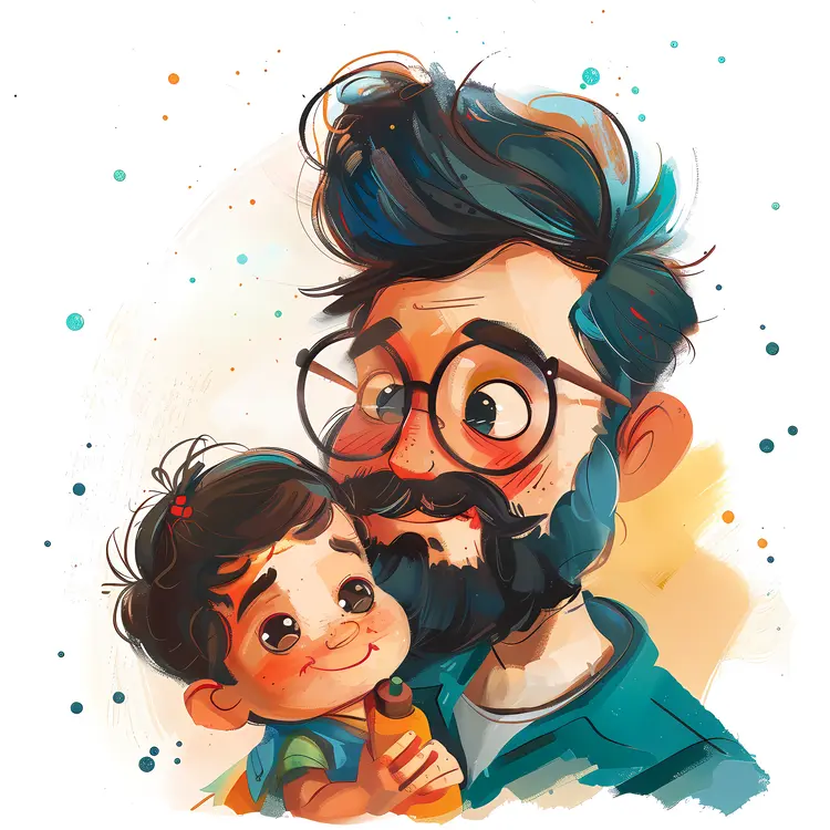 Cartoon Father Hugging Child