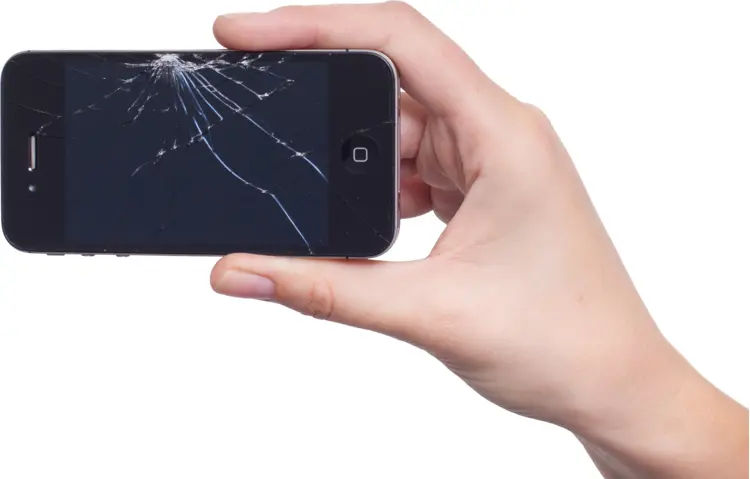 Hand Holding Phone with Broken Screen