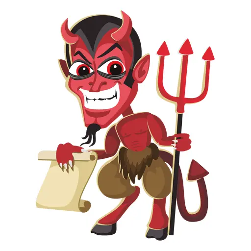 Cartoon Devil with Trident and Scroll
