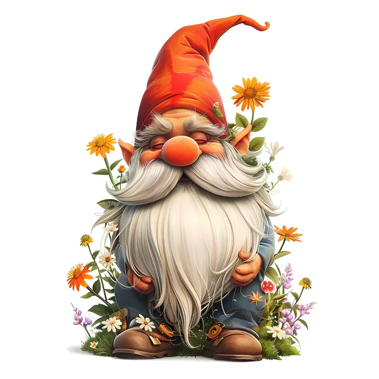 Whimsical Garden Gnome with Flowers