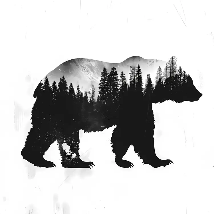 Bear Silhouette with Forest