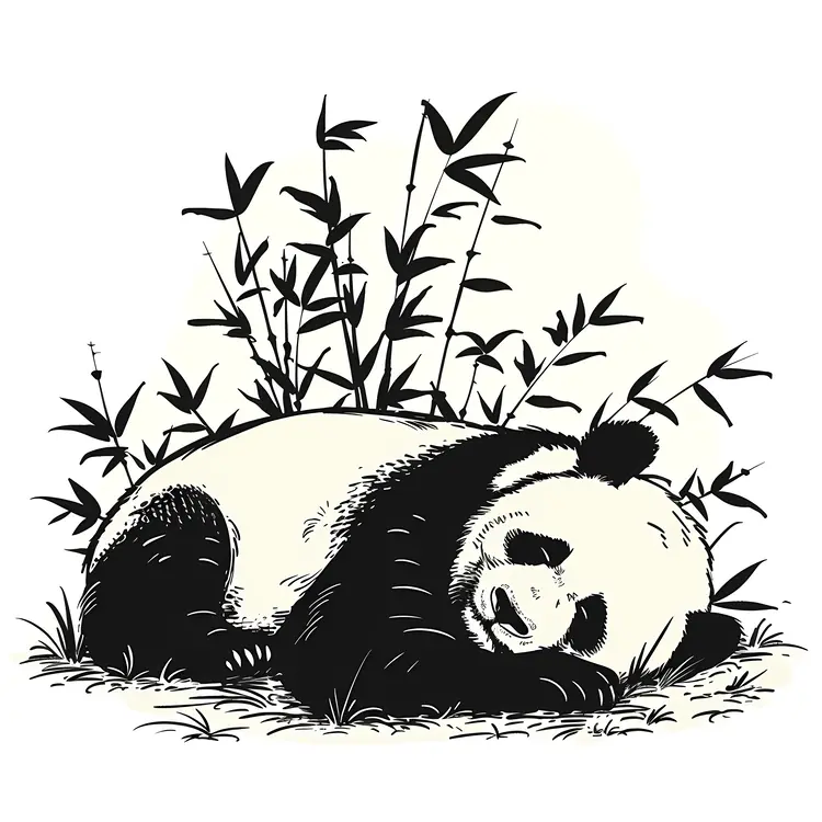 Resting Panda with Bamboo
