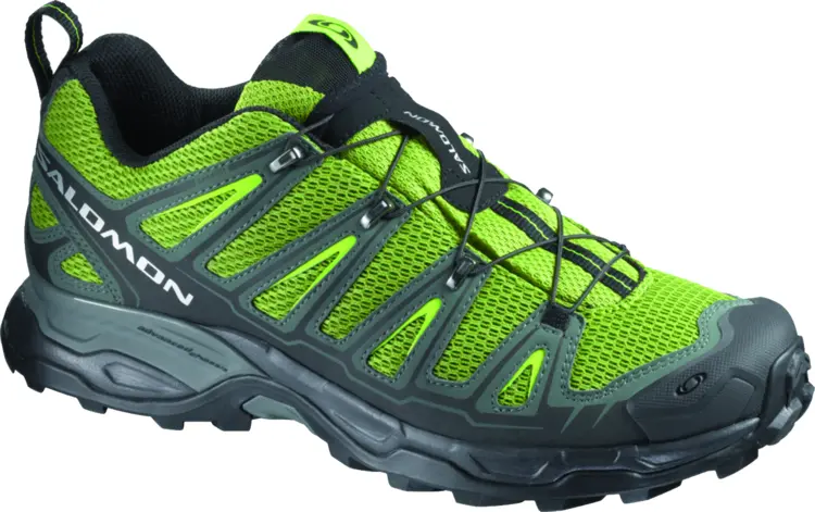 Green and Black Running Shoe with Yellow Accents