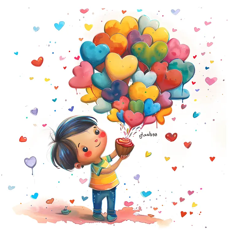 Boy with Heart Balloons