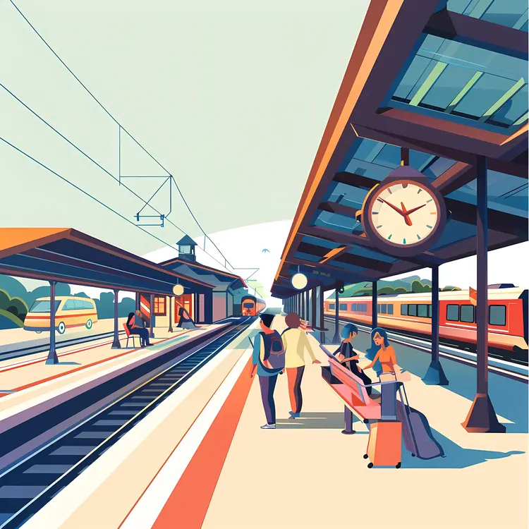 Modern Train Station with Travelers