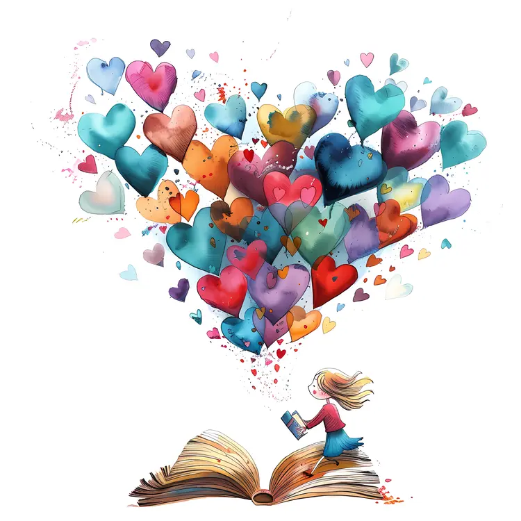 Girl with Heart Balloons from Book