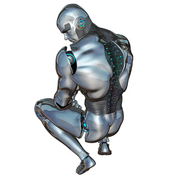 Crouching Futuristic Robot
