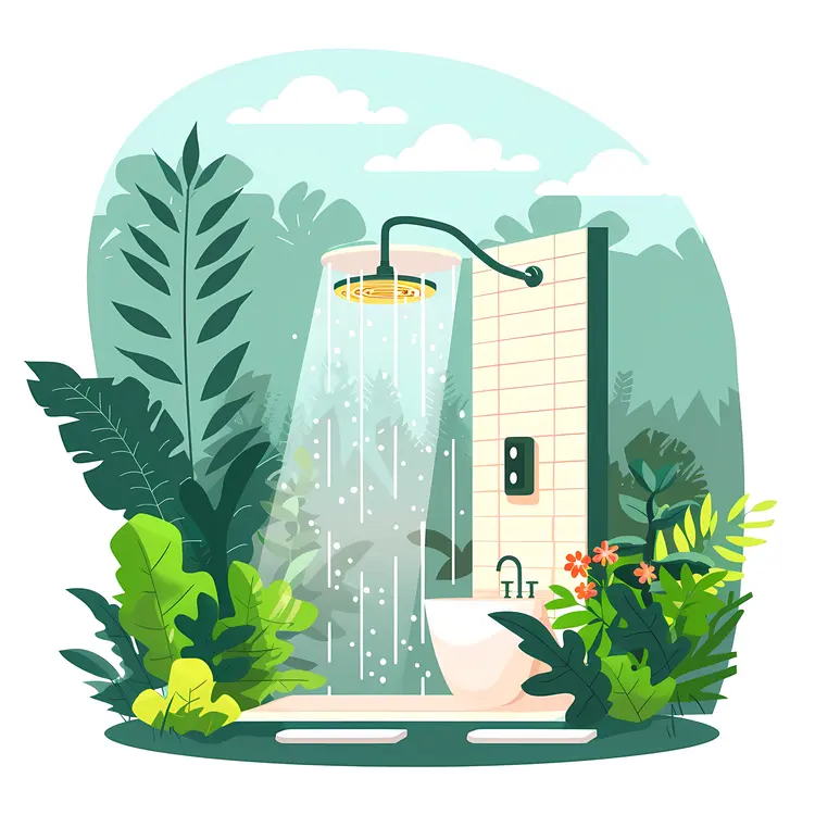 Refreshing Outdoor Shower in a Lush Garden