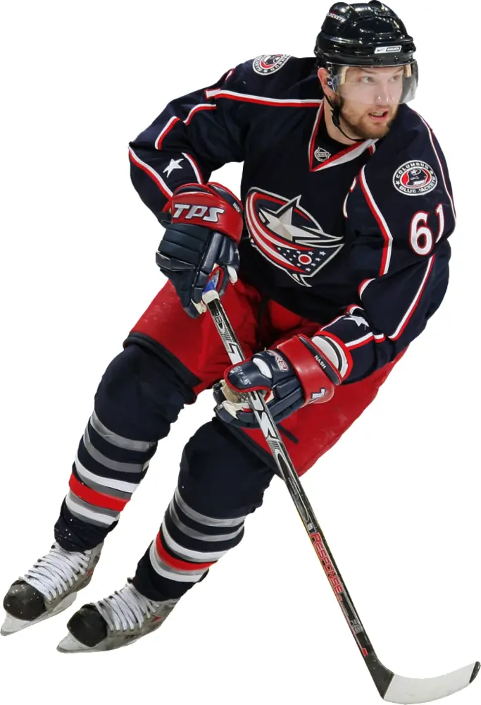 Blue and Red Hockey Player in Action