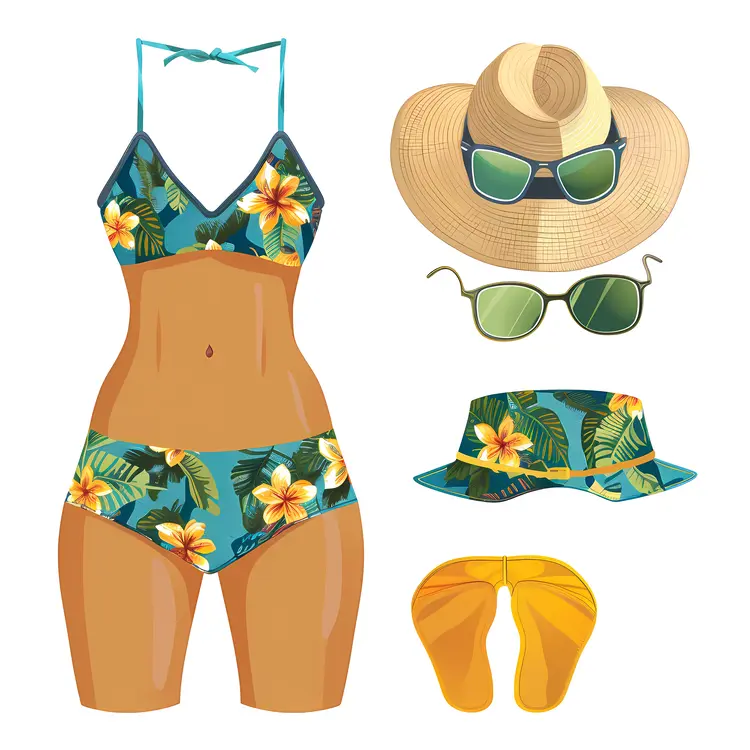 Tropical Bikini Set with Accessories