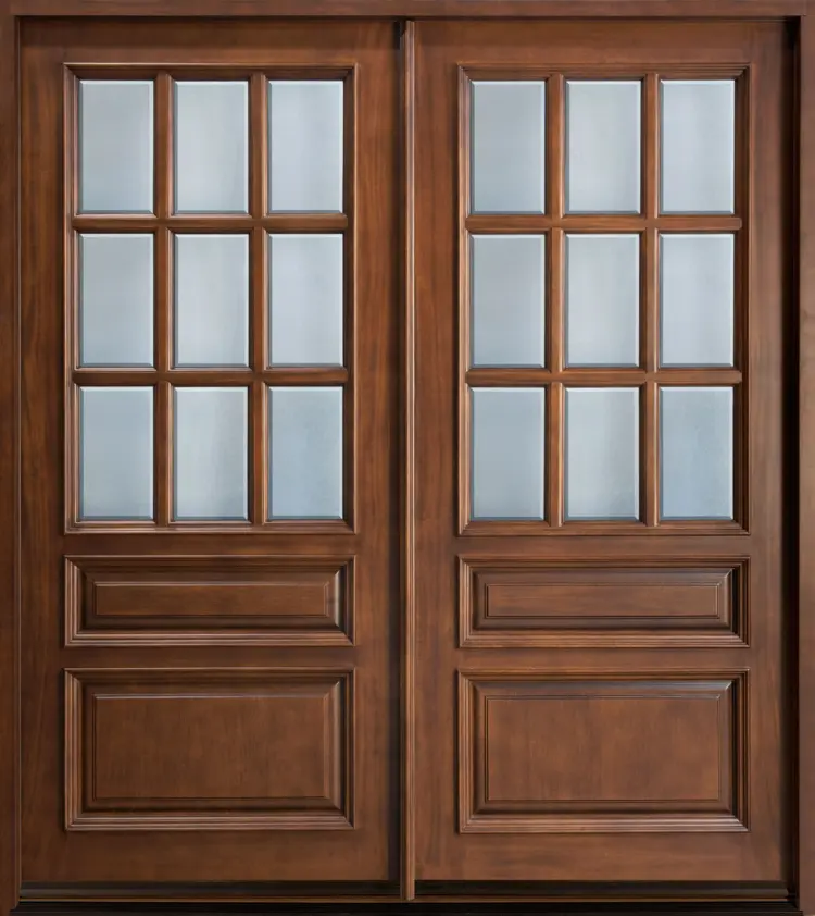Double Wooden Door with Glass Panels