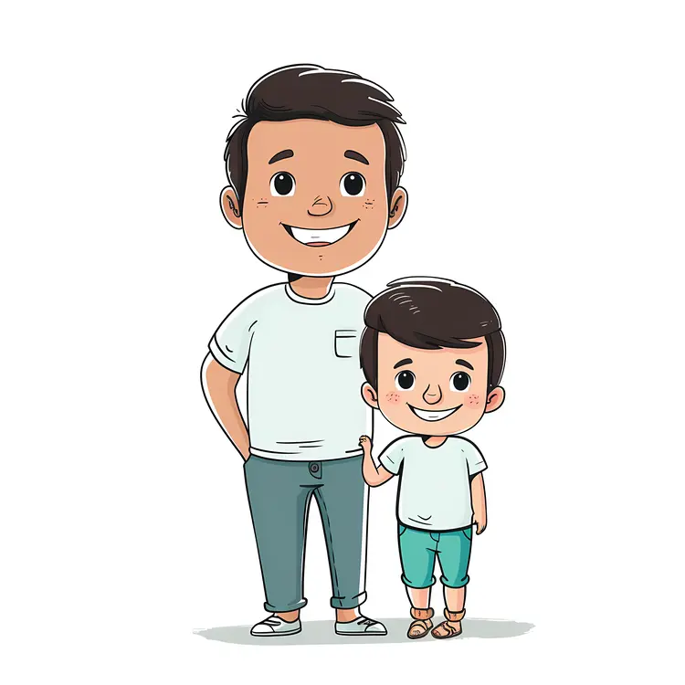 Father and Son Cartoon Illustration