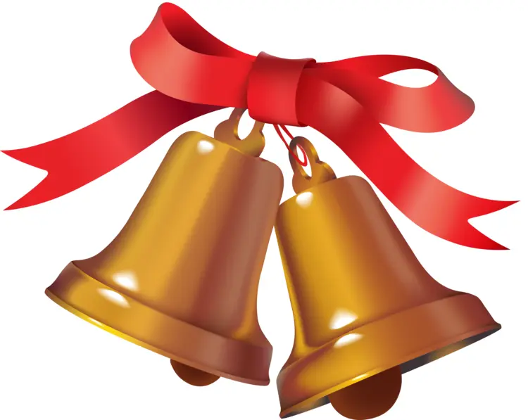 Double Golden Bells with Red Ribbon for Christmas Decoration