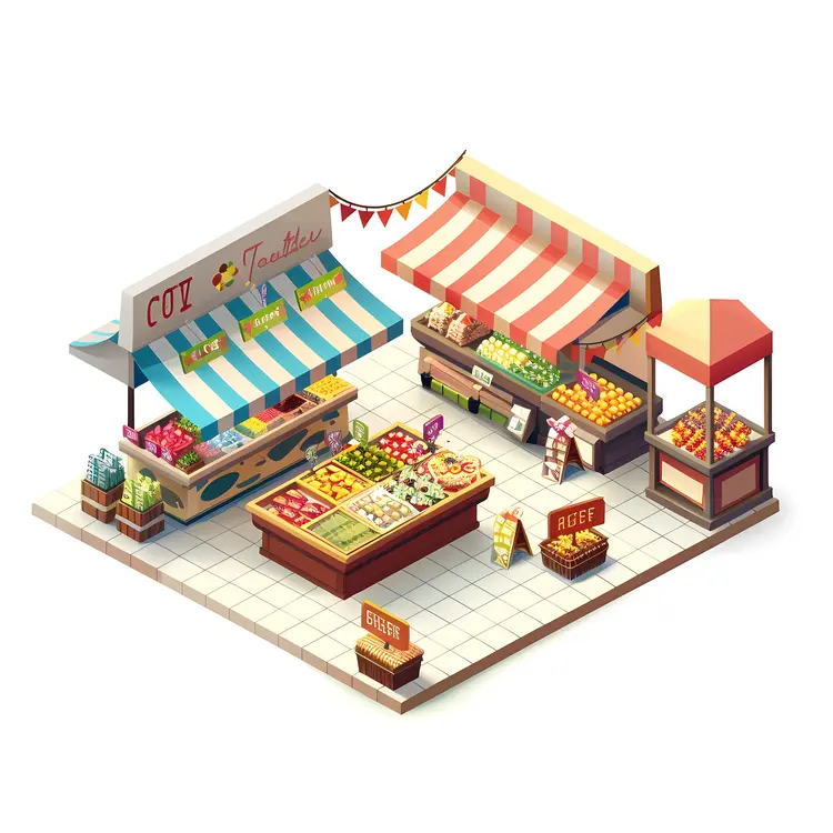 Colorful Market Stalls with Fresh Produce