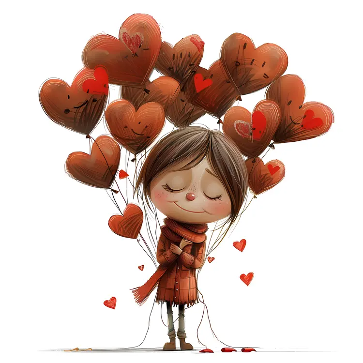 Girl Holding Heart Balloons Illustration