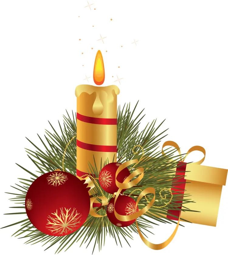 Red Candle with Ornaments and Gift Box