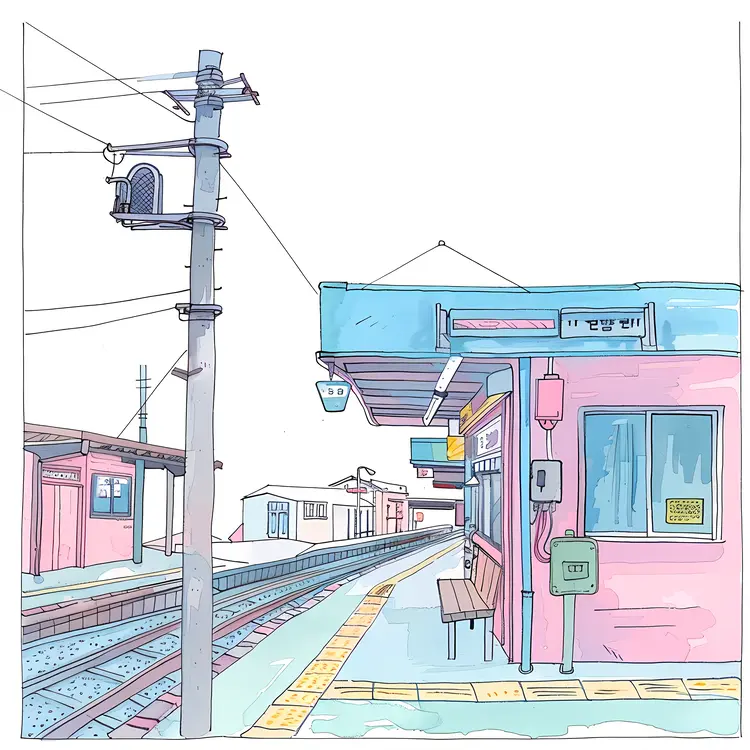 Illustrated Train Station Platform