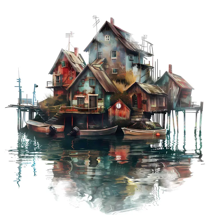 Colorful Floating Houses on Water