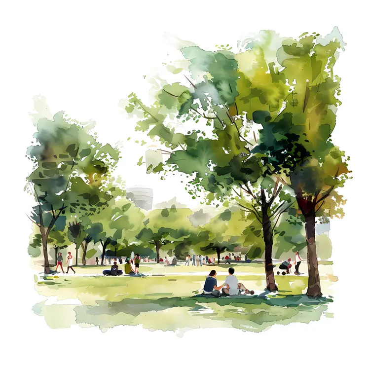 Peaceful Park with People Relaxing