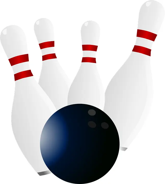 Four Bowling Pins and Black Ball