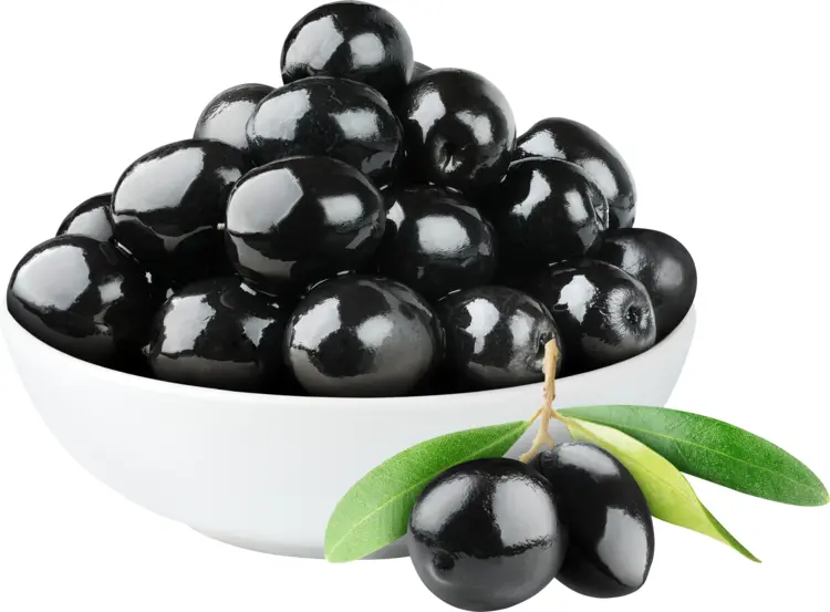 Bowl of Black Olives with Leaves