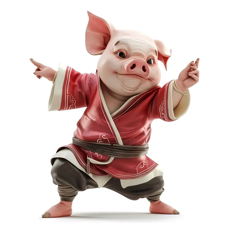 Kung Fu Pig in Red Robe
