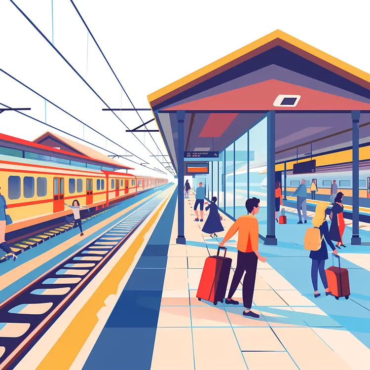 Busy train station with passengers