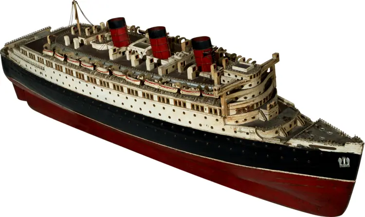 Detailed Model Ship with Red Funnels