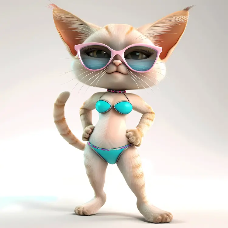 Confident Cat in Bikini with Glasses