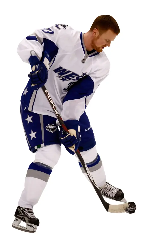 Hockey Player in White and Blue Jersey