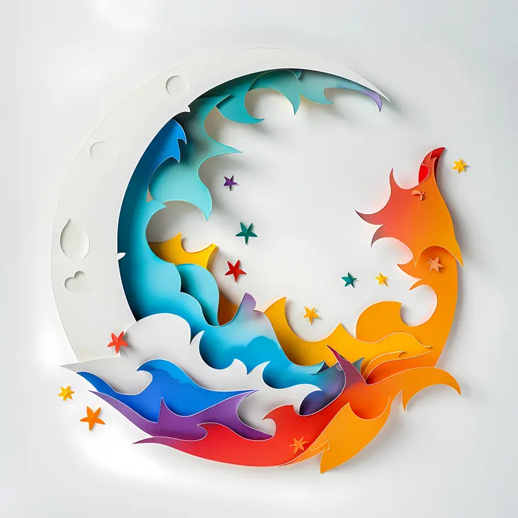 Colorful Paper Crescent Moon Art