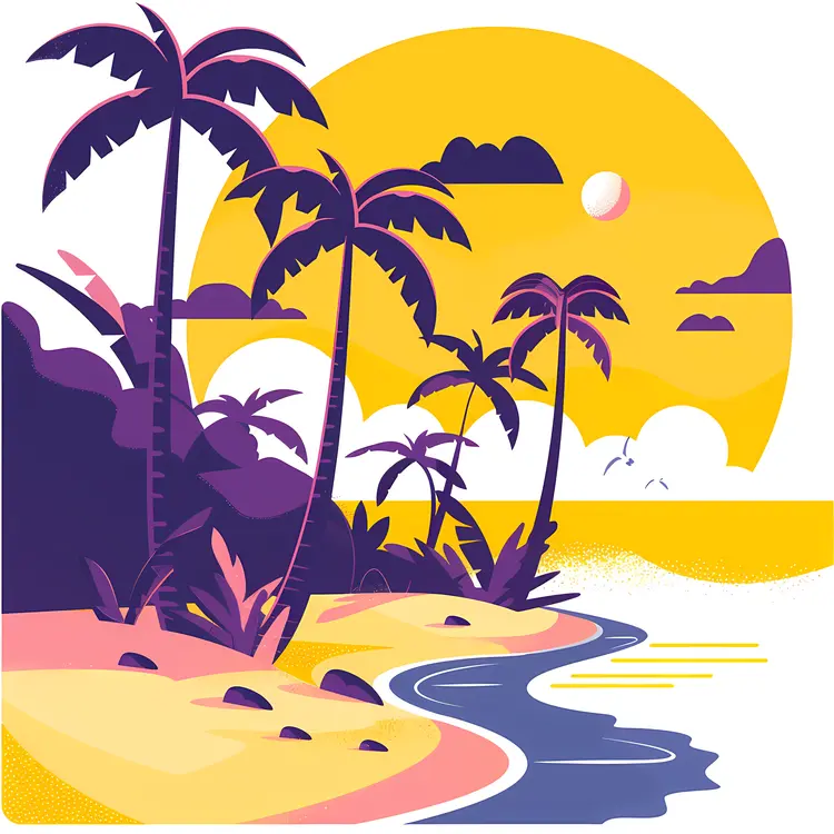 Tropical Beach Scene at Sunset