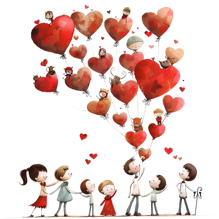 Children with Heart Balloons