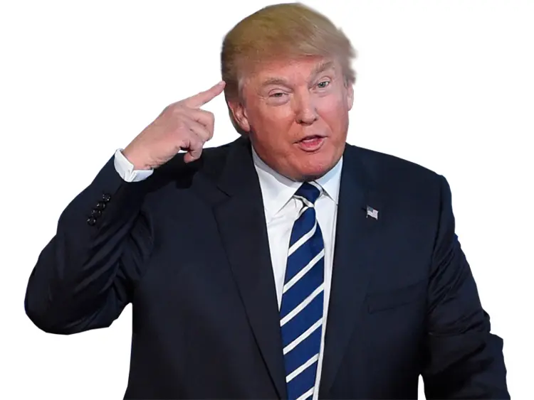 Man in Suit Pointing to Head