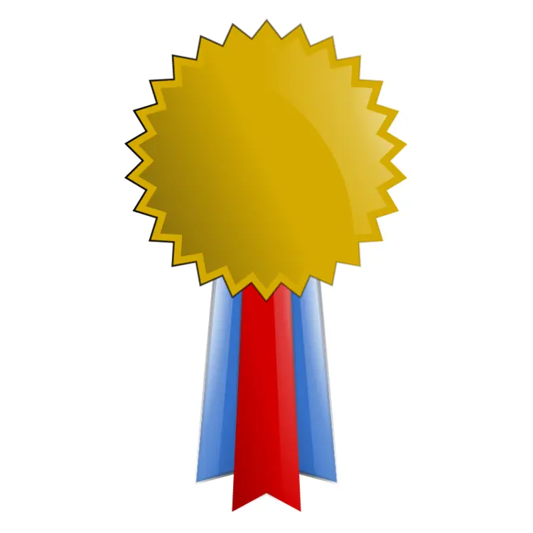Gold Medal with Red and Blue Ribbon