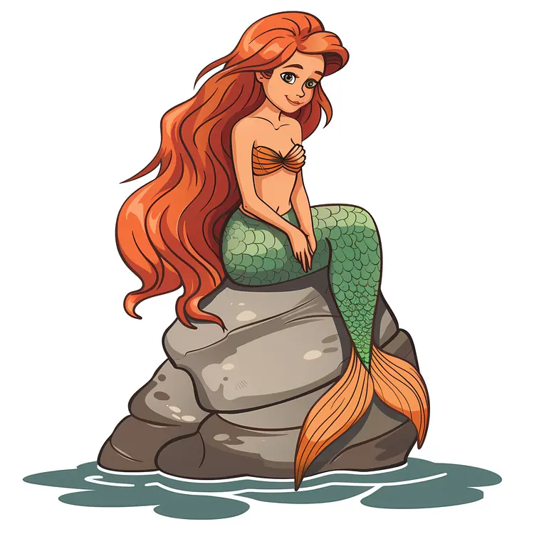Mermaid Sitting on a Rock with Long Hair