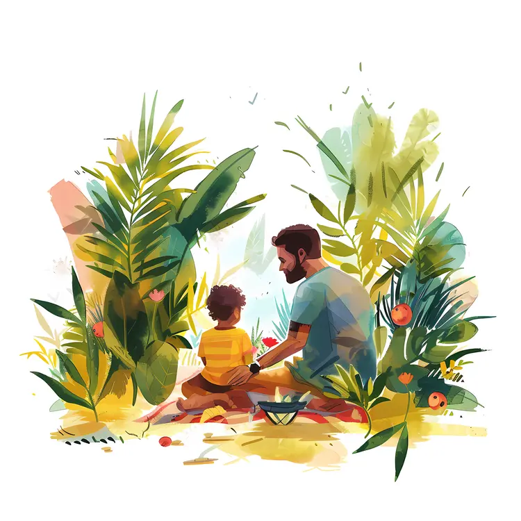 Father and Child Enjoying Nature Illustration
